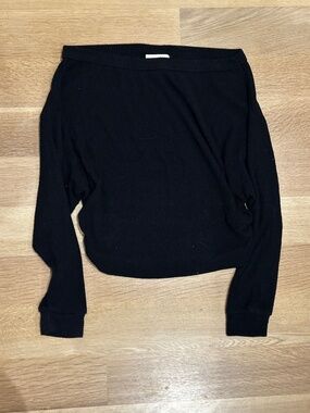 Universal Thread Ribbed Knit Lounge Set Black Off Shoulder Top + Flare Pants XS